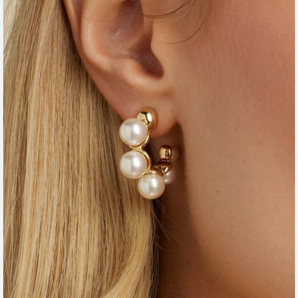 Private Label Jewelry - NEW Pennie Gold and White Pearl Chunky Hoop Earrings Hoops